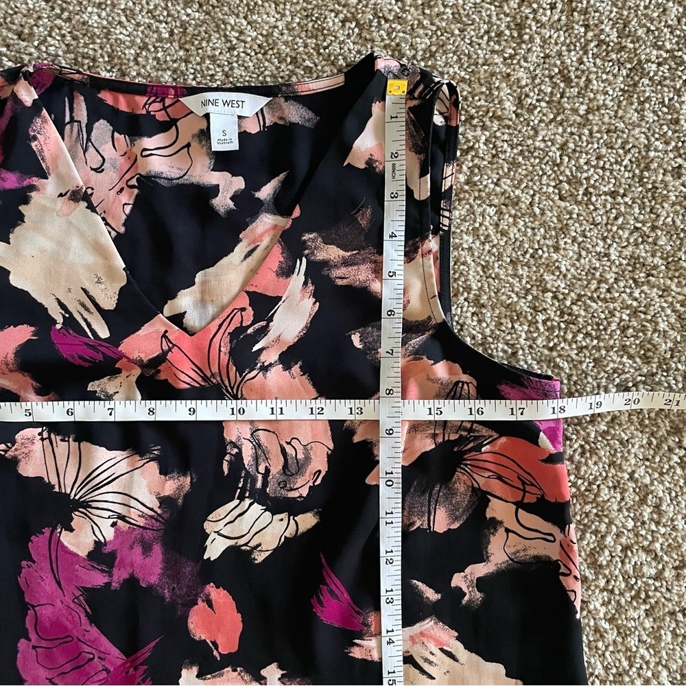 Nine West Blouse Top Women’s S Black Floral Abstract Lined Sleeveless Career - Picture 7 of 10